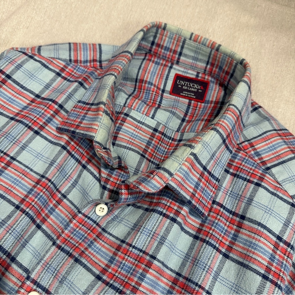 UNTUCKit Light Blue, Red & Navy Plaid Flannel Button-Down Shirt